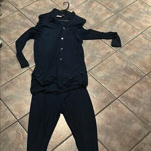 Women's Navy Button-Up Lounge Set